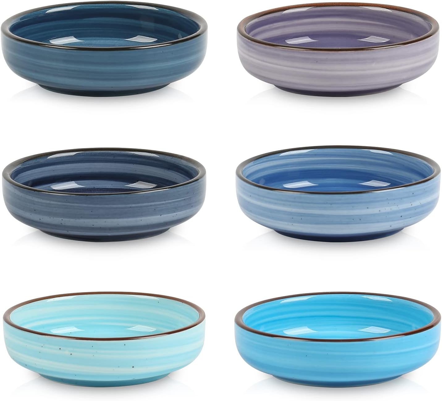 Selamica Ceramic 2.5 OZ Soy Sauce Dish Dipping Bowls Set of 6, 3.3 Inch Small Side Dish Pinch Bowls, Mini Bowls for Condiments, Ketchup, BBQ, Sushi, Gradient Blue