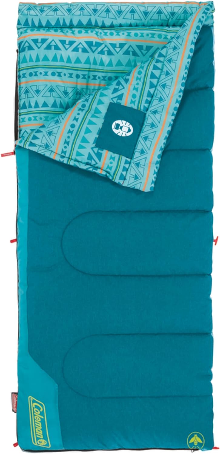 Coleman Kids 50F Sleeping Bag, Comfortable Youth Sleeping Bag for Sleepovers & Camping, Fits Children up to 5ft Tall, Glow in The Dark Design, Stuff Sack Included, Machine Washable