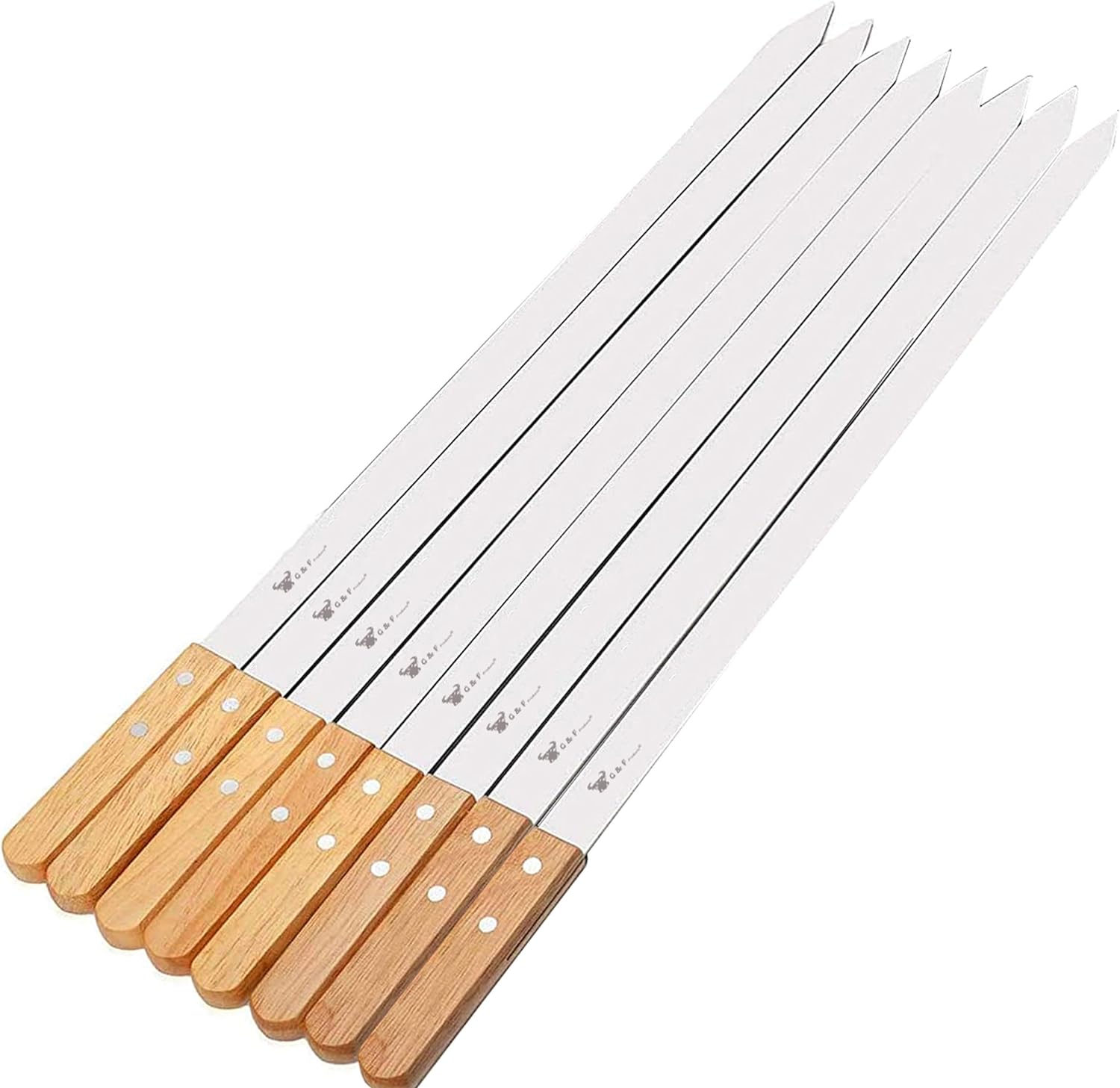 G & F Products 25619 2020 23 Inch Long 5/8 Inch Wide 2mm Thin Stainless Steel BBQ Skewer 8 Piece, Silver