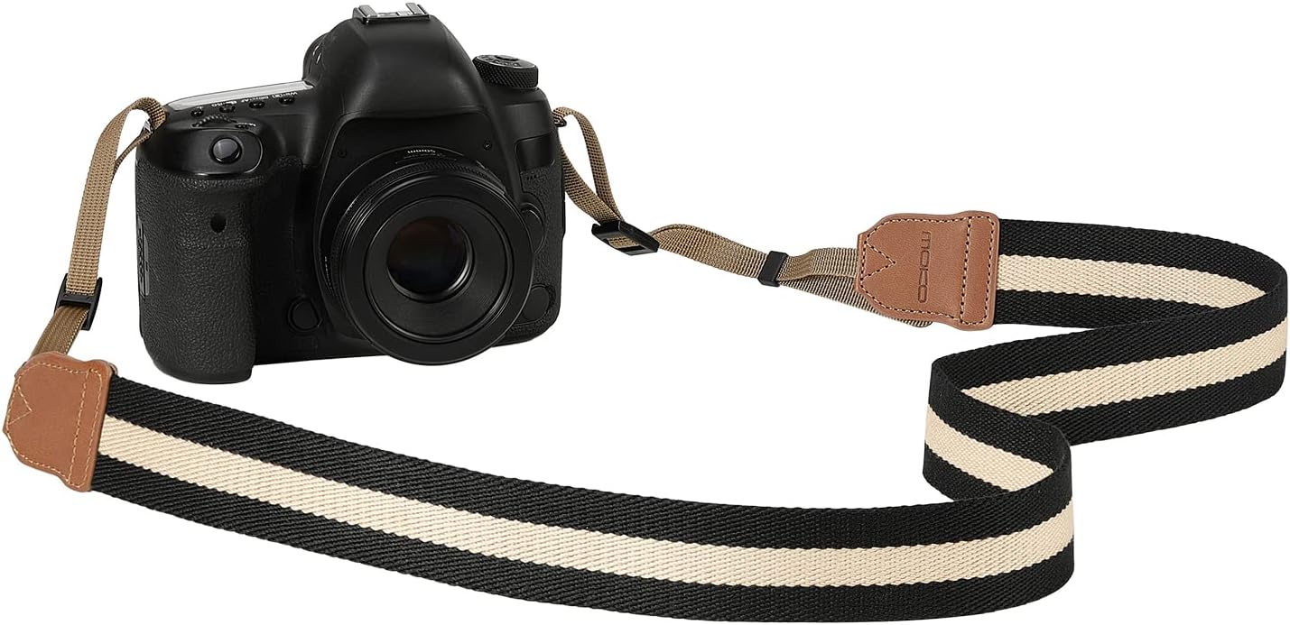 MoKo Camera Strap, Cotton Woven Camera Strap, Adjustable Universal Neck & Shoulder Strap for Video Camcorder, Binoculars, and Nikon/Canon/Sony/Minolta/Panasonic/SLR/DSLR Digital Cameras, Black & Beige