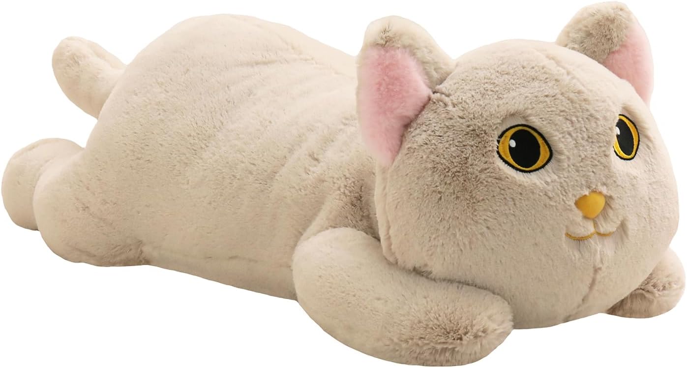 26.4 inch 5 lbs Cat Weighted Stuffed Animals, Large Weighted Plush Animal, Cute Plush Toy Pillow, Soft Kawaii Plushie Gifts for Adults, Kids, Boys and Girls (Weighted Cat Light Gray)