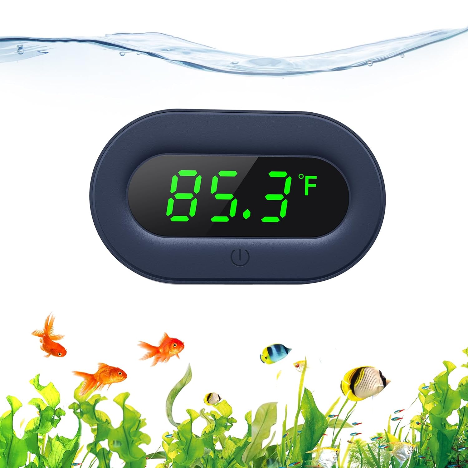 Aquarium Thermometer Digital, LED Display Fish Tank Thermometer Stick On Highly Accurate to 0.9, Wireless Temperature Measurement for Fish, Betta, Aquatic, Replaceable Battery