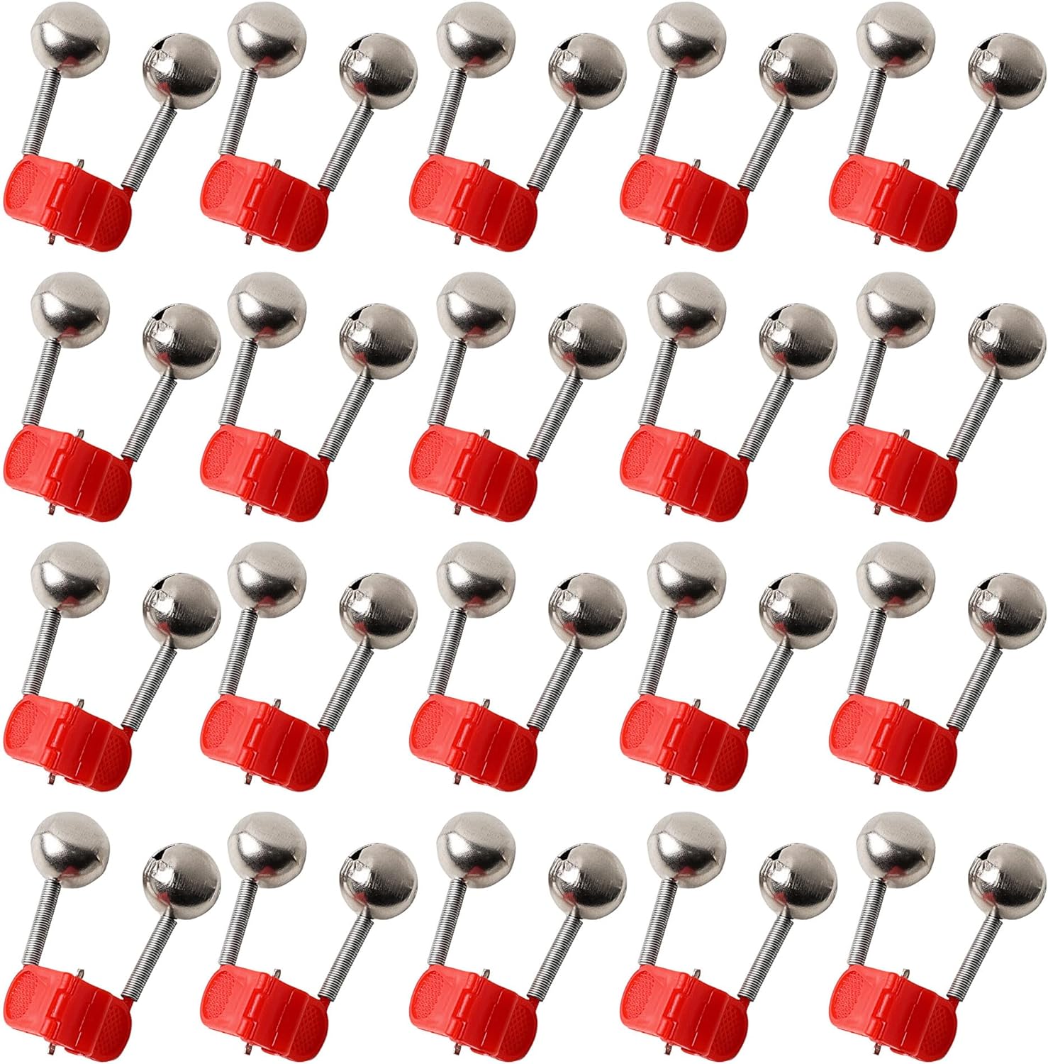 uxcell 20 Pcs Fishing Bells Plastic Clamp Fishing Rod Bite Bait Alarm with Twin Bells Ring Red Silver Tone Fishing Pole Bells