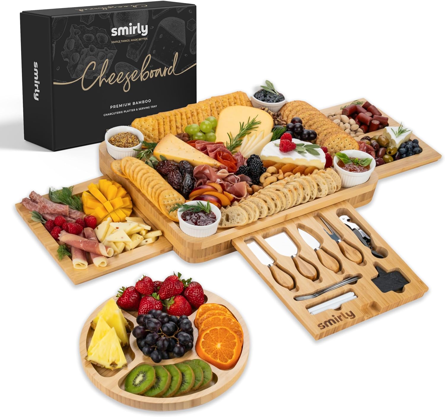 SMIRLY Charcuterie Boards Gift Set: Charcuterie Board Set, Bamboo Cheese Board Set - Unique Mothers Day Gifts for Mom - House Warming Gifts New Home, Wedding Gifts for Couple, Bridal Shower Gift