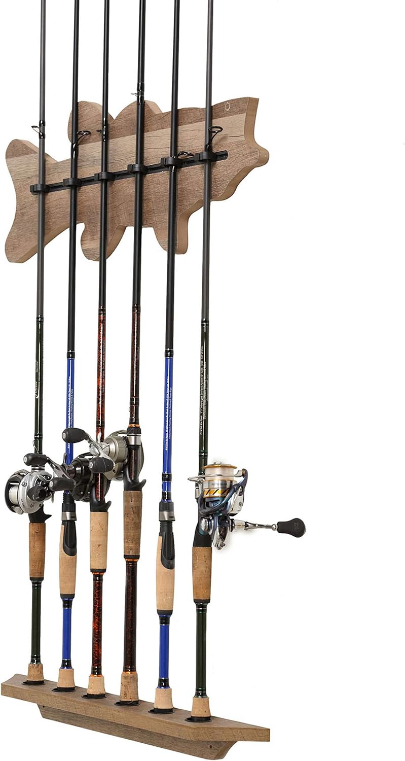 Old Cedar Outfitters Fish-Shaped, Vertical Wall Rod Rack for Fishing Rod Storage