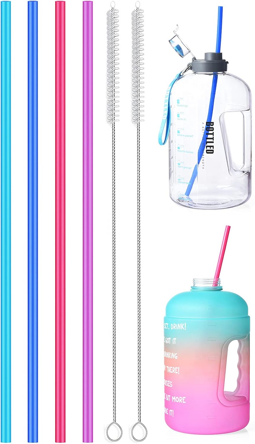 ALINK 15 inch Extra Long Reusable Silicone Straws, 4-Pack Flexible Straws for Stanley 40 oz Tumbler, 1 Gallon Water Bottles, 128 64 30 oz Jug Cup with Cleaning Brush