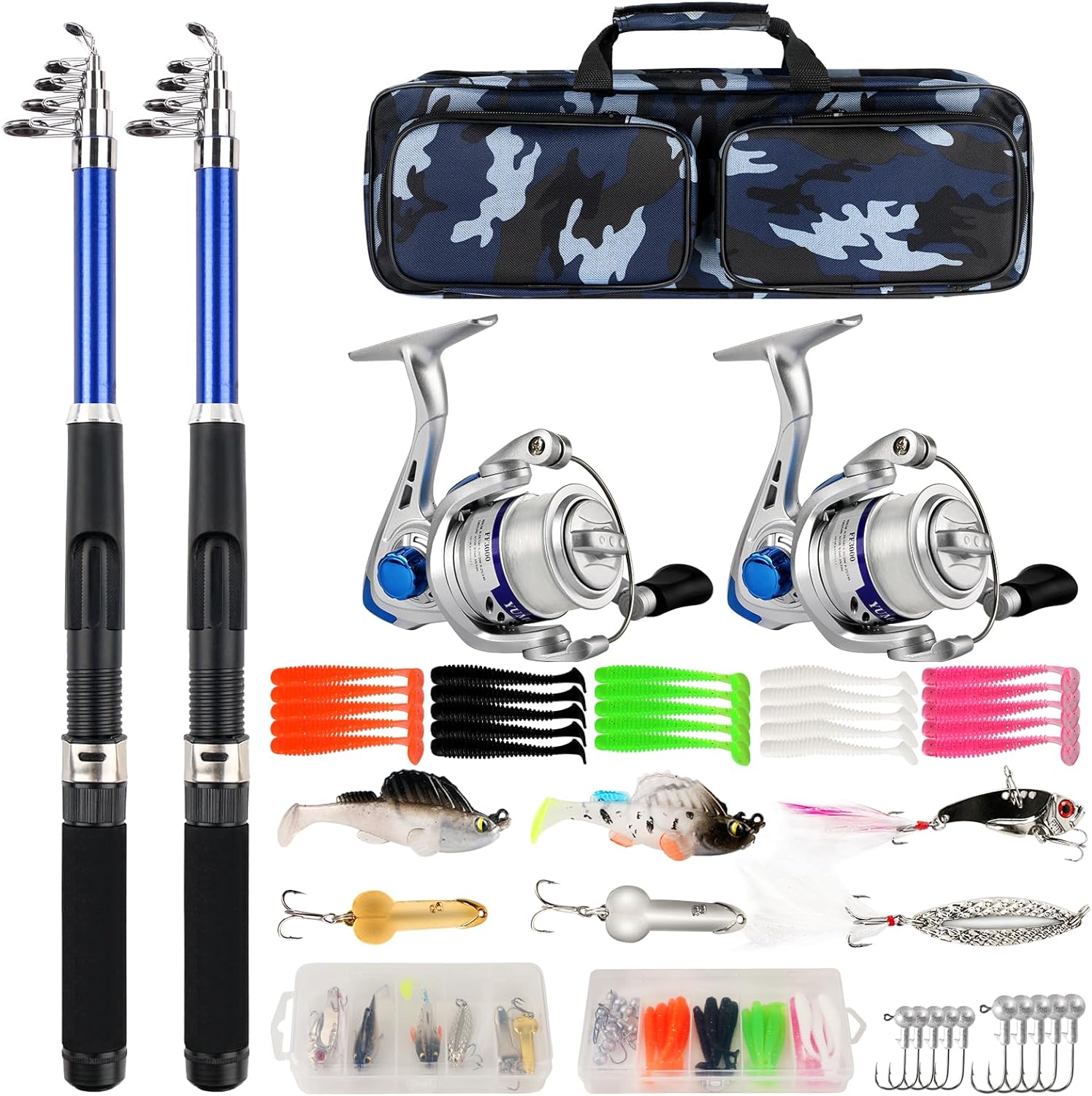 Telescopic Fishing Rod Reel Combo 2pcs 5.9FT/6.89FT Collapsible Fishing Pole Spinning Reel Lures Tackle Bag All-in-one Fishing Gear Fishing Rod Kit for Beginner Youth Adults Kids