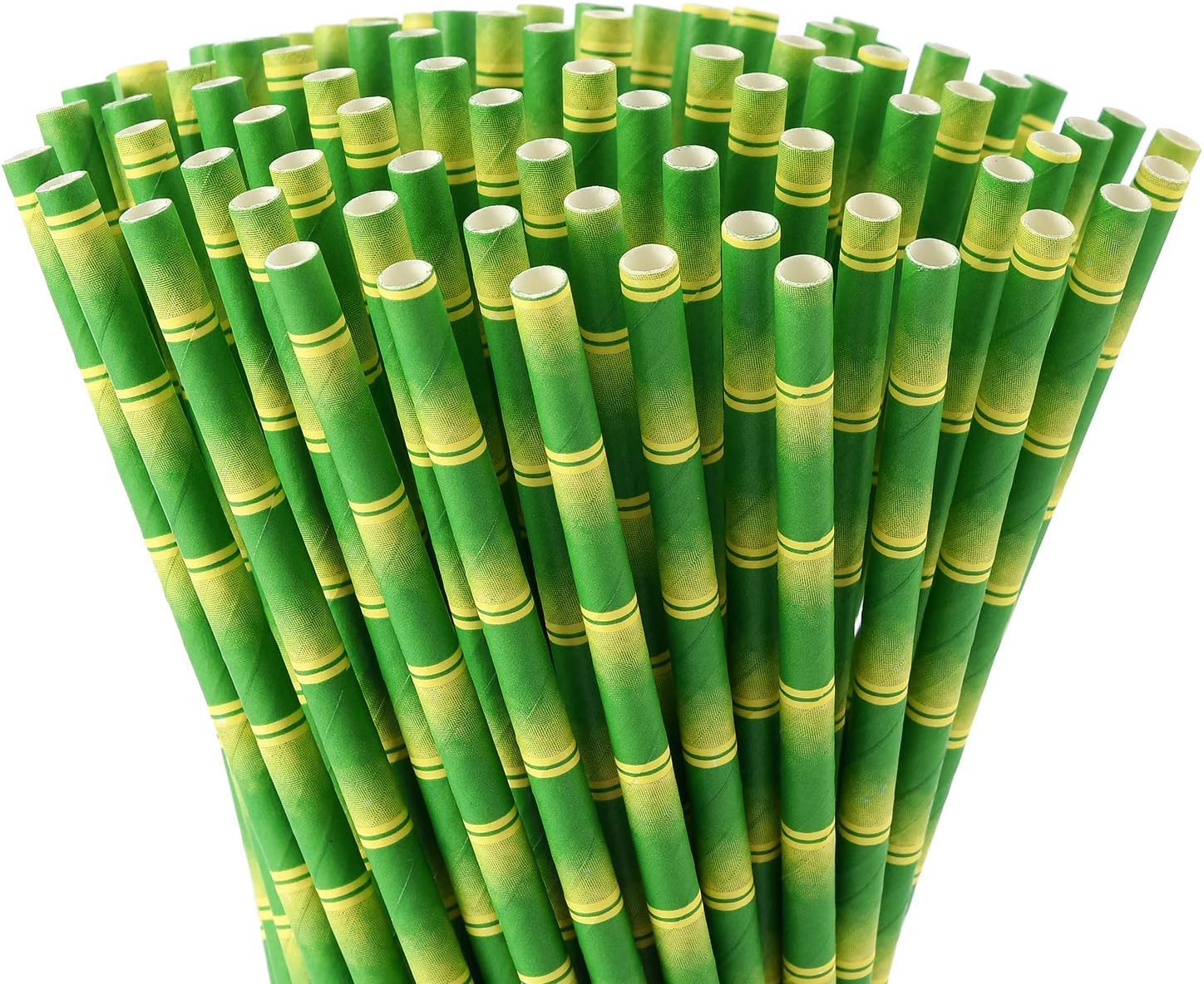 ALINK Bamboo Print Paper Straws, Biodegradable Disposable Party Drinking Straws for Juices, Shakes and Smoothies, Pack of 100