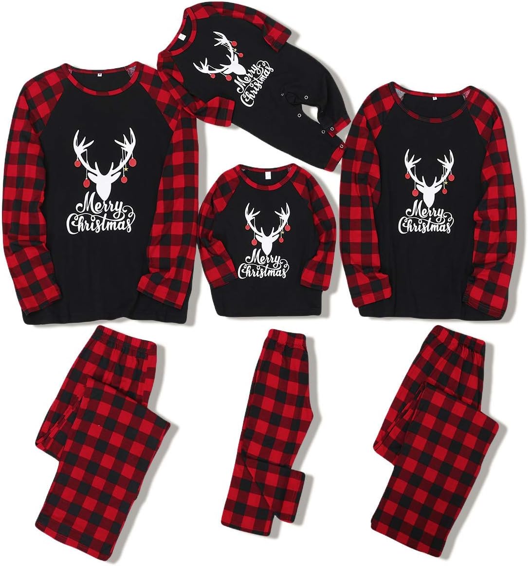 ZOEREA Holiday Christmas Family Pajamas Matching Set Moose Xmas Pjs for Couples and Kids Baby Sleepwear