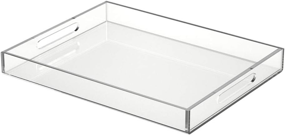 NIUBEE Acrylic Serving Tray 14x18 Inches -Spill Proof- Clear Decorative Tray Organiser for Ottoman Coffee Table Countertop with Handles