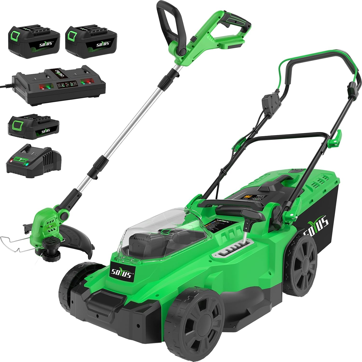 SOYUS 15 Inch 40V Electric Lawn Mower Cordless with Battery + 12 Inch String Trimmer Lightweight Weed Wacker Cordless