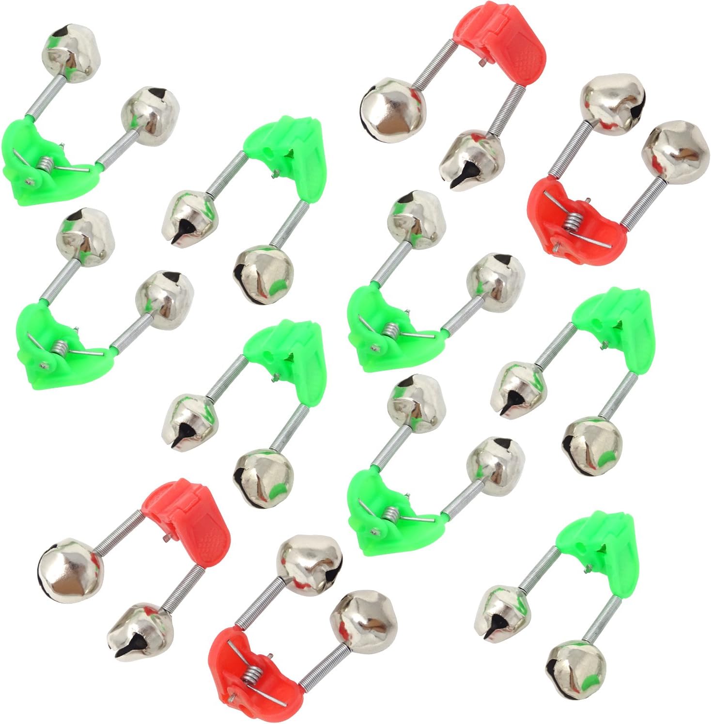 Honbay 30PCS Plastic Clamp Fishing Rod Alarm Dual Alert Bells,Green and Red