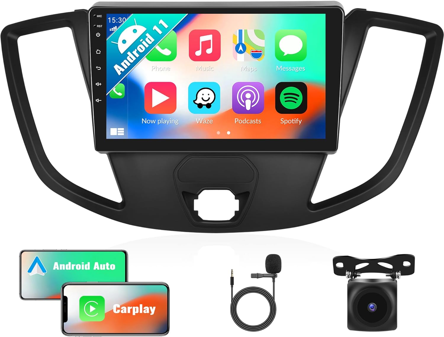 Car Stereo Radio with Wireless Apple Carplay Android Auto for Ford Transit 2015-2018 9 Inch Android 11 Touch Screen Bluetooth Car Radio with GPS Navigation HiFi Backup Camera FM RDS Audio Receiver