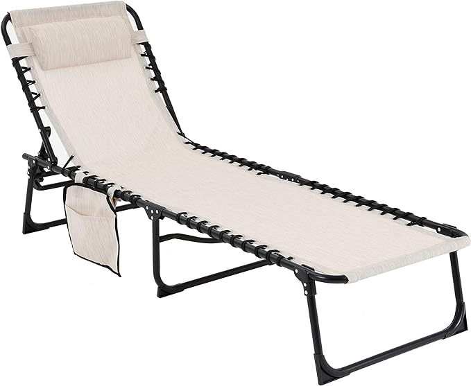 I love this chair. Using other folding beach chairs in the past, they are uncomfortable and provide less options for reclining and positioning. This chair is much more comfortable, can lay flat or reclined as well as angle your feet down, has handles to carry it easily, and also has a pocket. Absolutely perfect! It is sturdy and well made, so when my kids want to jump on me Im not worried it will break!