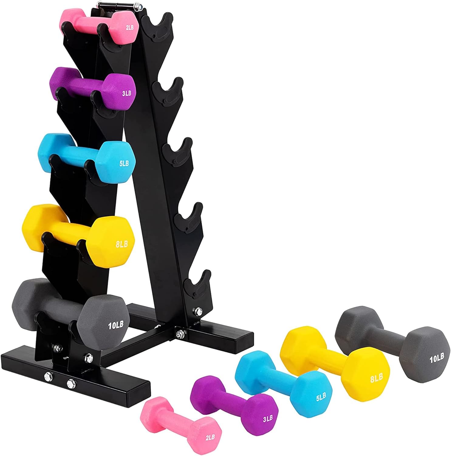 BalanceFrom Neoprene Coated Hexagon Workout Hand Weight Dumbbell Set with Stand, Multiple Colors, Multiple Sizes