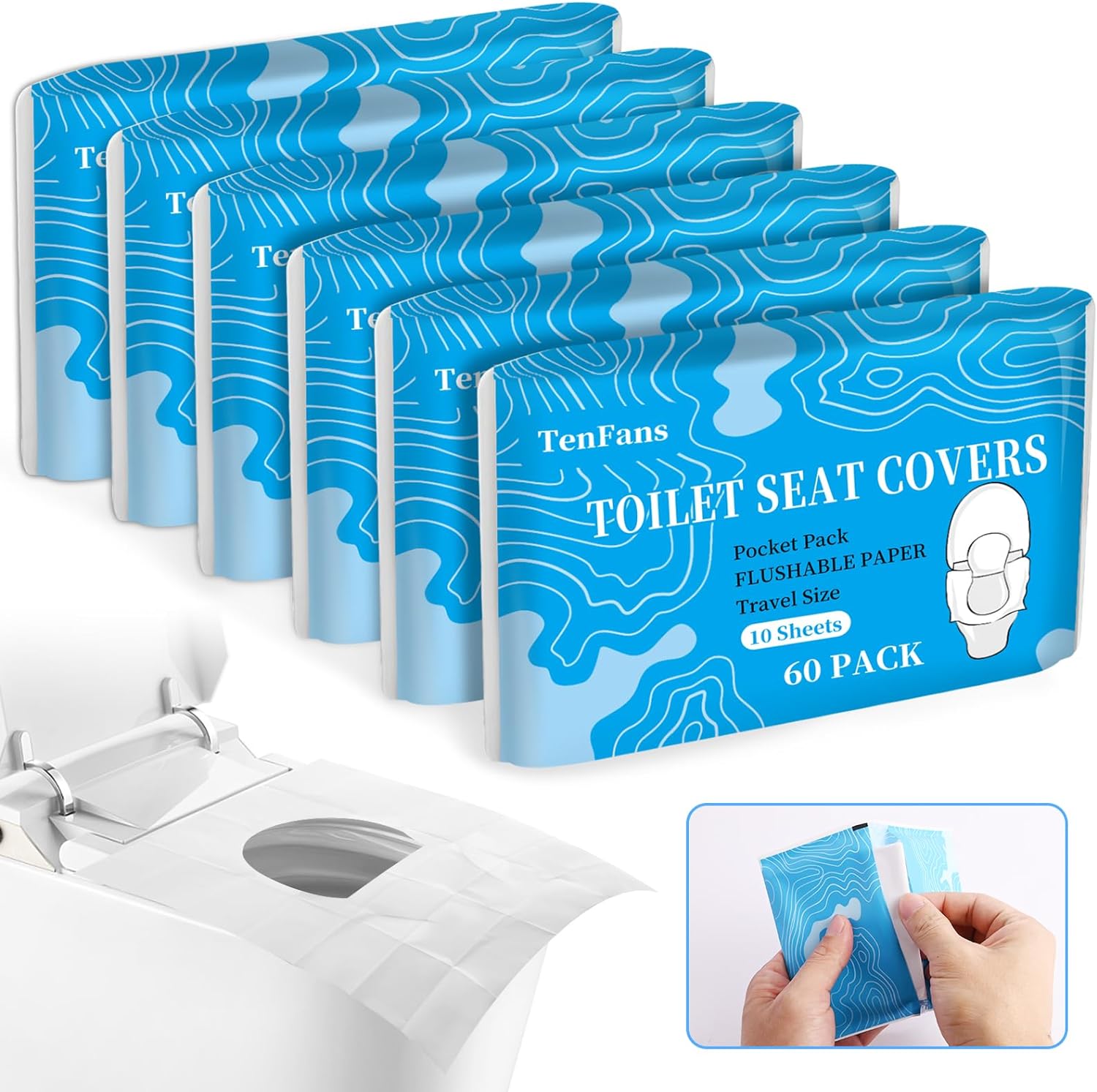 Toilet Seat Covers (60 pack), XL Flushable and Biodegradable Paper Cover Disposable for Adult and Kids Potty Training, Great for Airplane, Travel Seats, Public Restroom and Camping