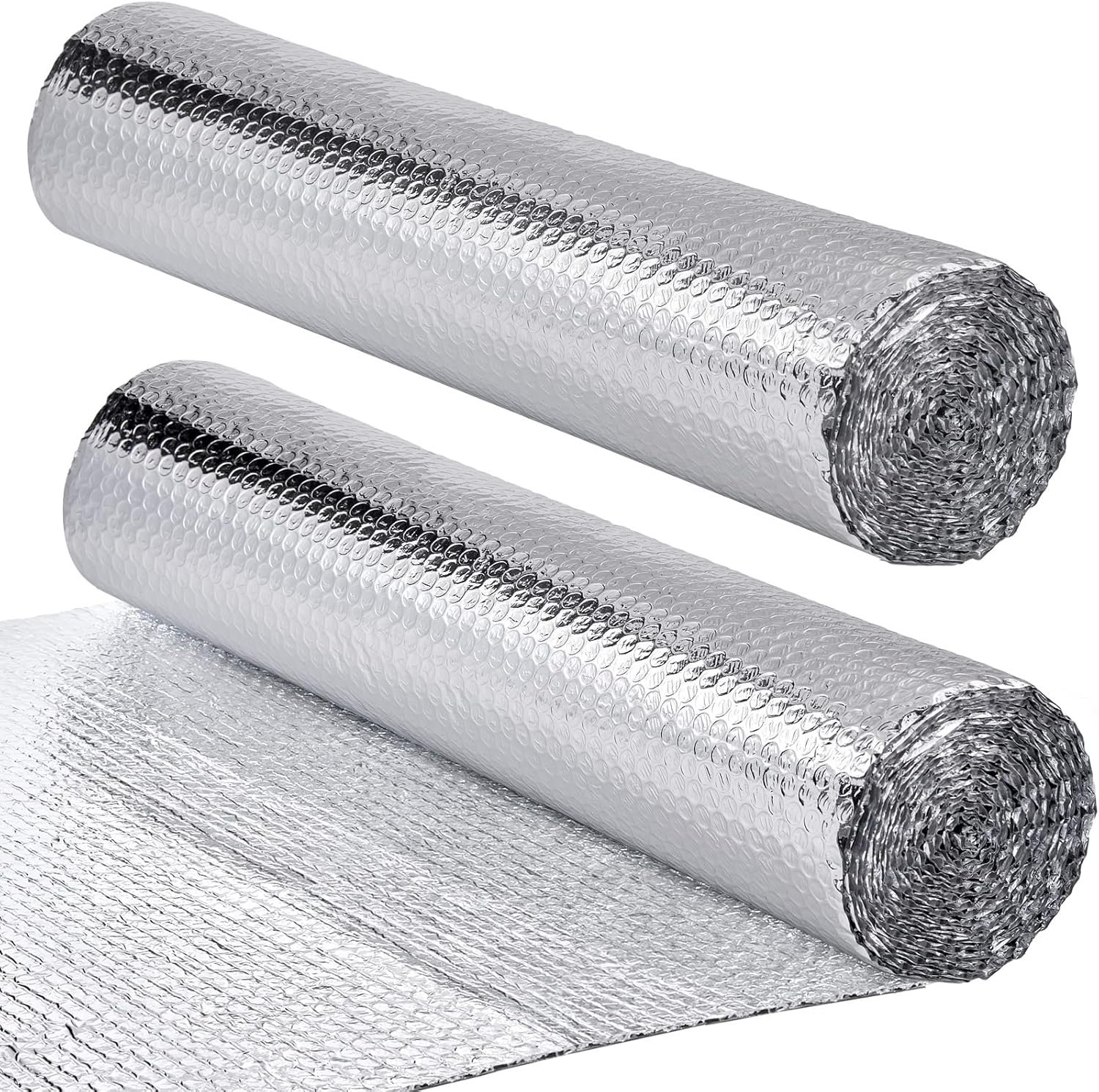 Double Sided Bubble Reflective Foil Insulation Rolls 24 Inch x 20 Ft, Double Sided Aluminum Heat Shielding Sheet, Radiant Barrier Wrap for Heat Water and Radiation Attics Windows Garages Plumbing Etc