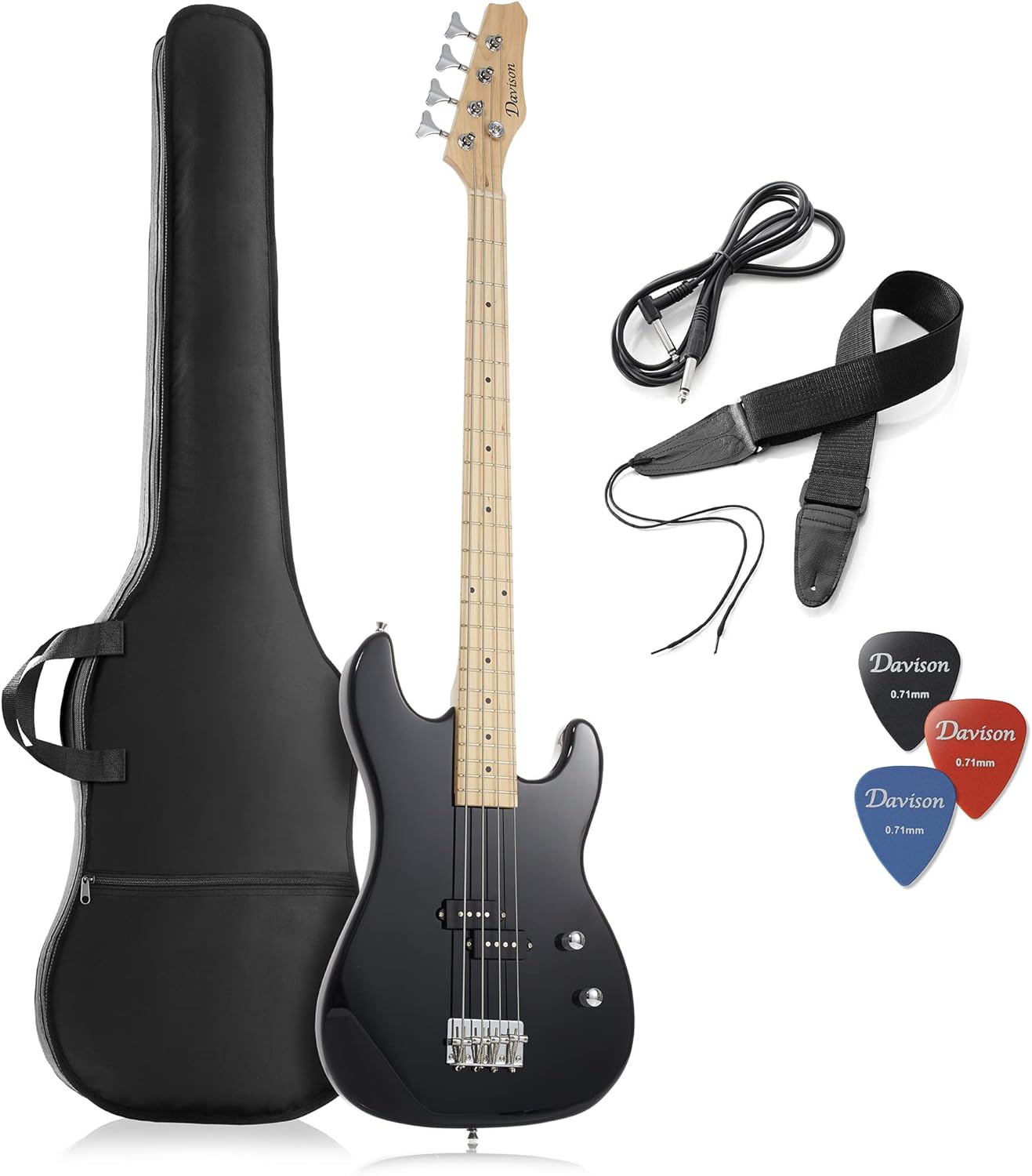 Guitars 4 String Electric Bass Guitar, Black - Full Size Right Handed Beginner Kit with Gig Bag and Accessories