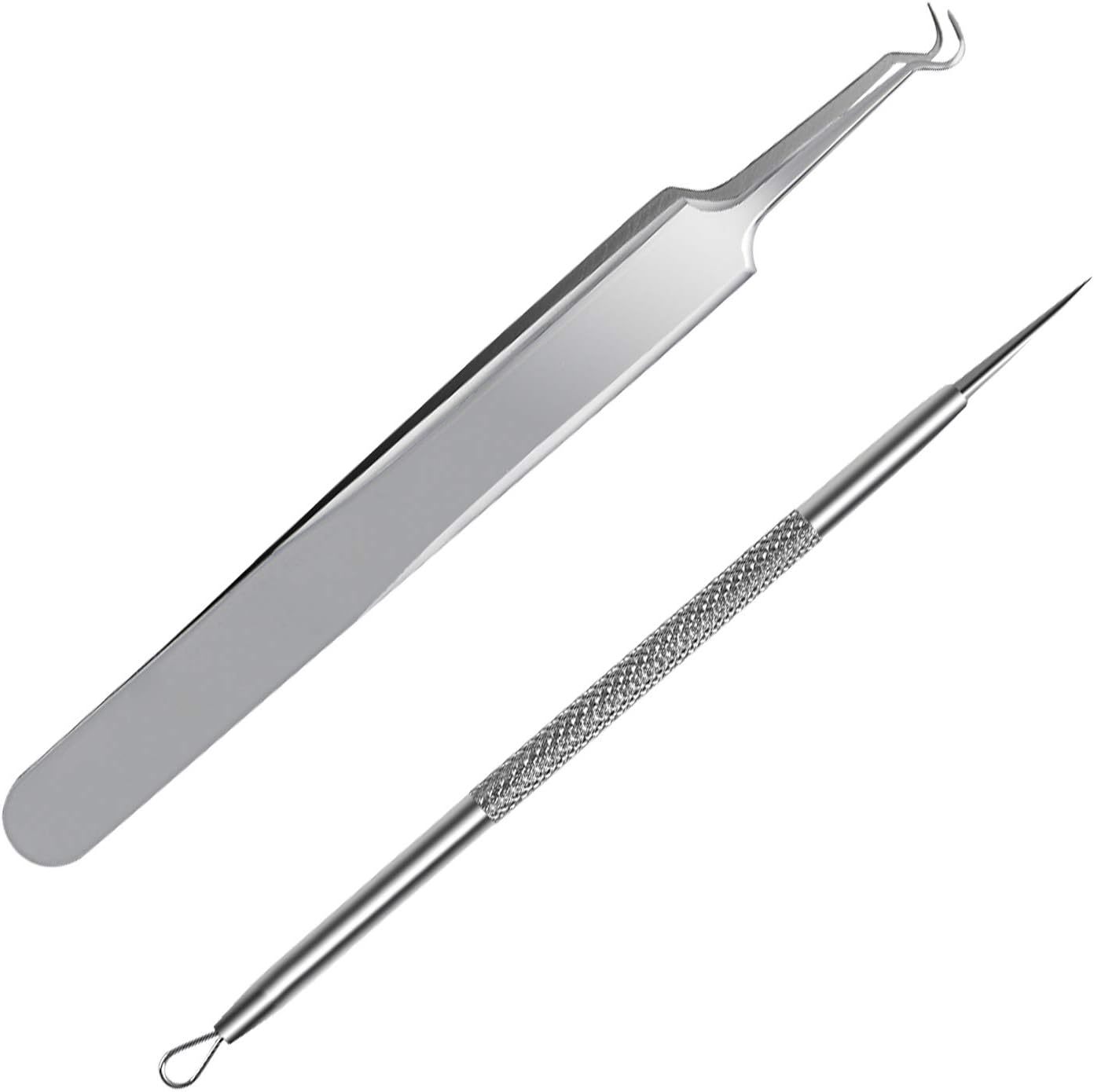 FIXBODY Blackhead and Splinter Remover Tools - Stainless Steel Professional Easily Cure Pimples Whiteheads Comedones Acne Zit Ingrown Hairs and Facial Impurities Bend Head Tweezer Surgical Kit