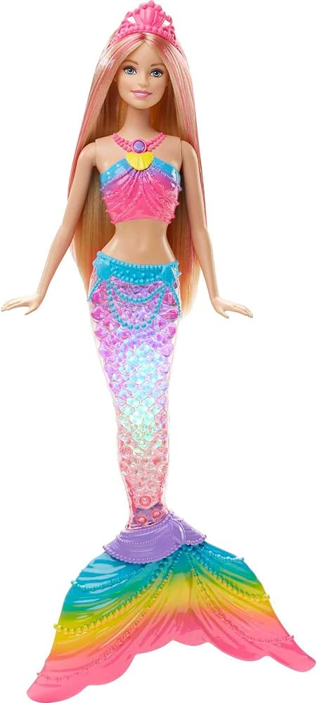 Barbie Dreamtopia Doll, Rainbow Lights Mermaid with Glimmering Light Up Rainbow Tail, Tiara and Blonde Hair