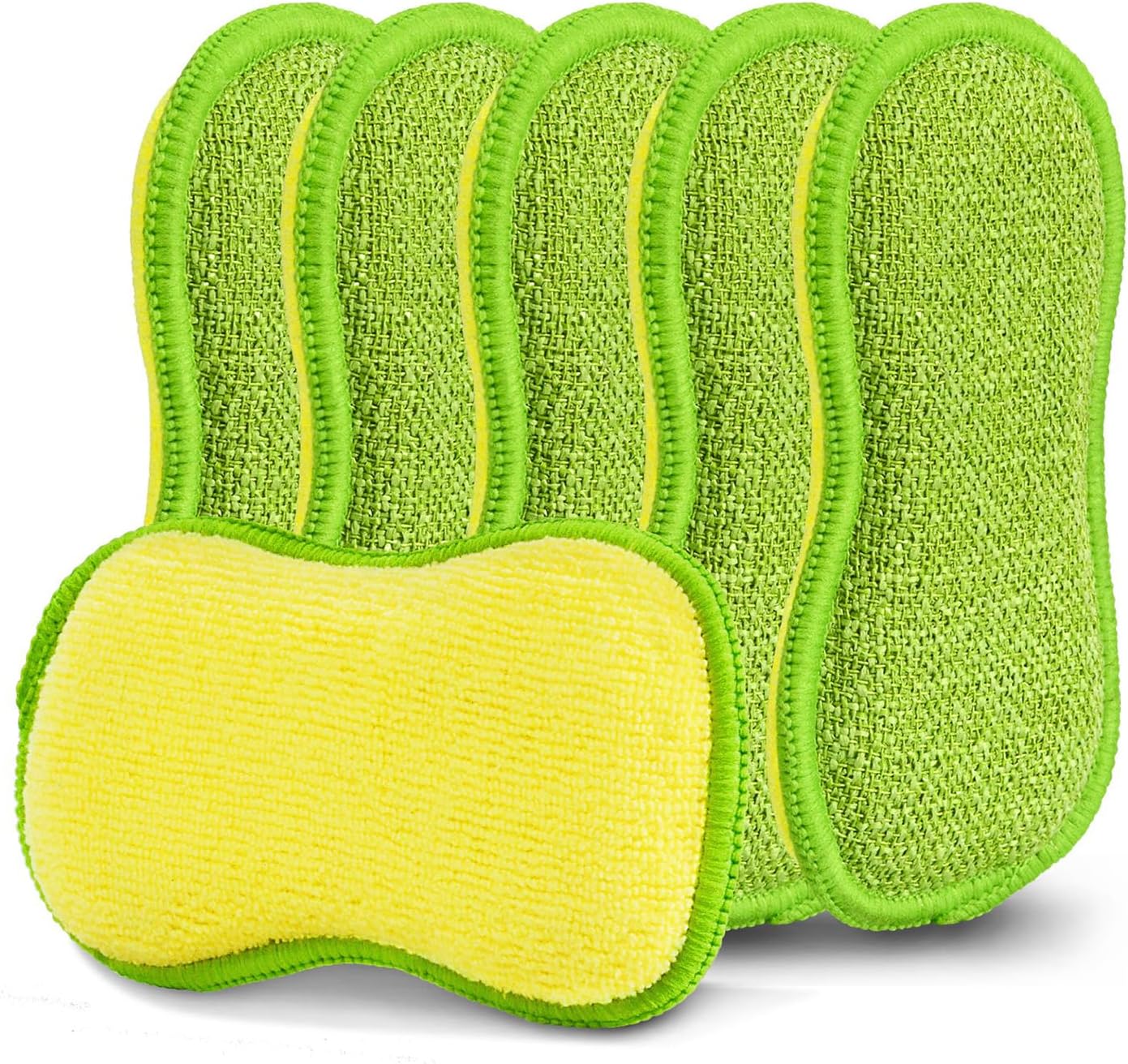 Multi-Purpose Scrub Sponges for Kitchen by SmilePowo Non-Scratch Microfiber Sponge Along with Heavy Duty Scouring Power - Effortless Cleaning of Dishes, Pots and Pans All at Once 6 Pack