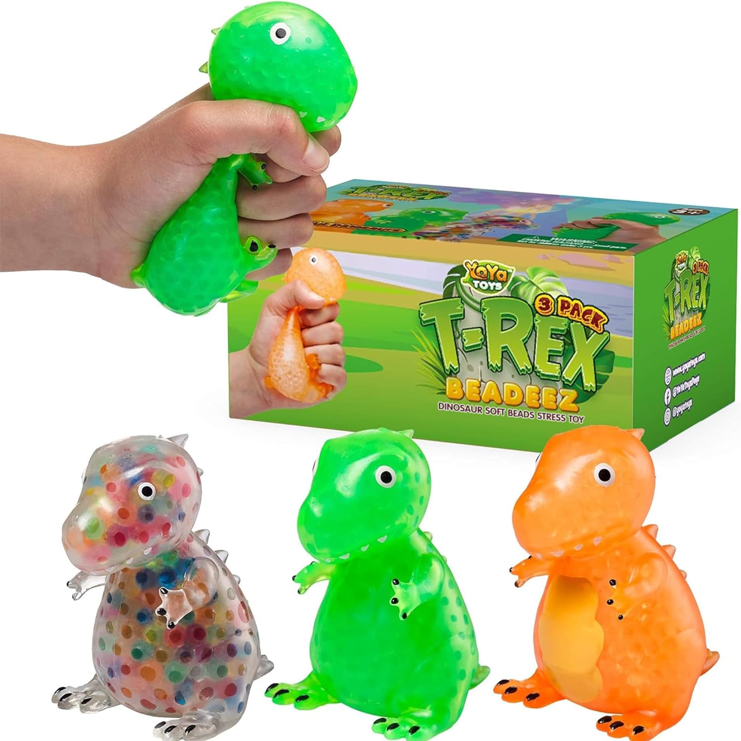 YoYa Toys Dino DNA Balls - Fidget Toy Stress Ball - Colorful Soft Squishy - Mental Stimulation, Clarity & Focus Tool - Fun for Any Age - 3 Pack