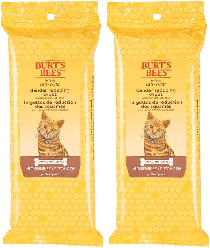 Burt' Bees for Cats Natural Dander Reducing Wipes | Kitten and Cat Wipes for Grooming | Cruelty Free, Sulfate & Paraben Free, pH Balanced for Cats - Made in USA - 2 Pack