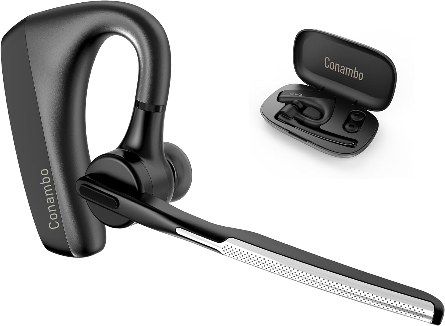 Conambo K18 Wireless Headset Bluetooth V5.1, Bluetooth Earpiece 16 Hrs Talking Time Hands-Free Single Ear Bluetooth Headset with Dual Mic Noise Canceling for Work Trucker iPhone Android Cell Phone