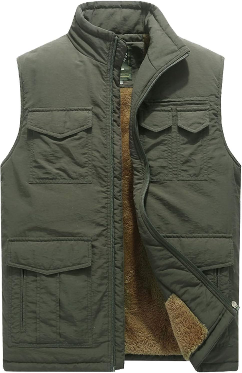 Flygo Men' Winter Warm Outdoor Padded Puffer Vest Thick Fleece Lined Sleeveless Jacket (05 Army Green, Small)