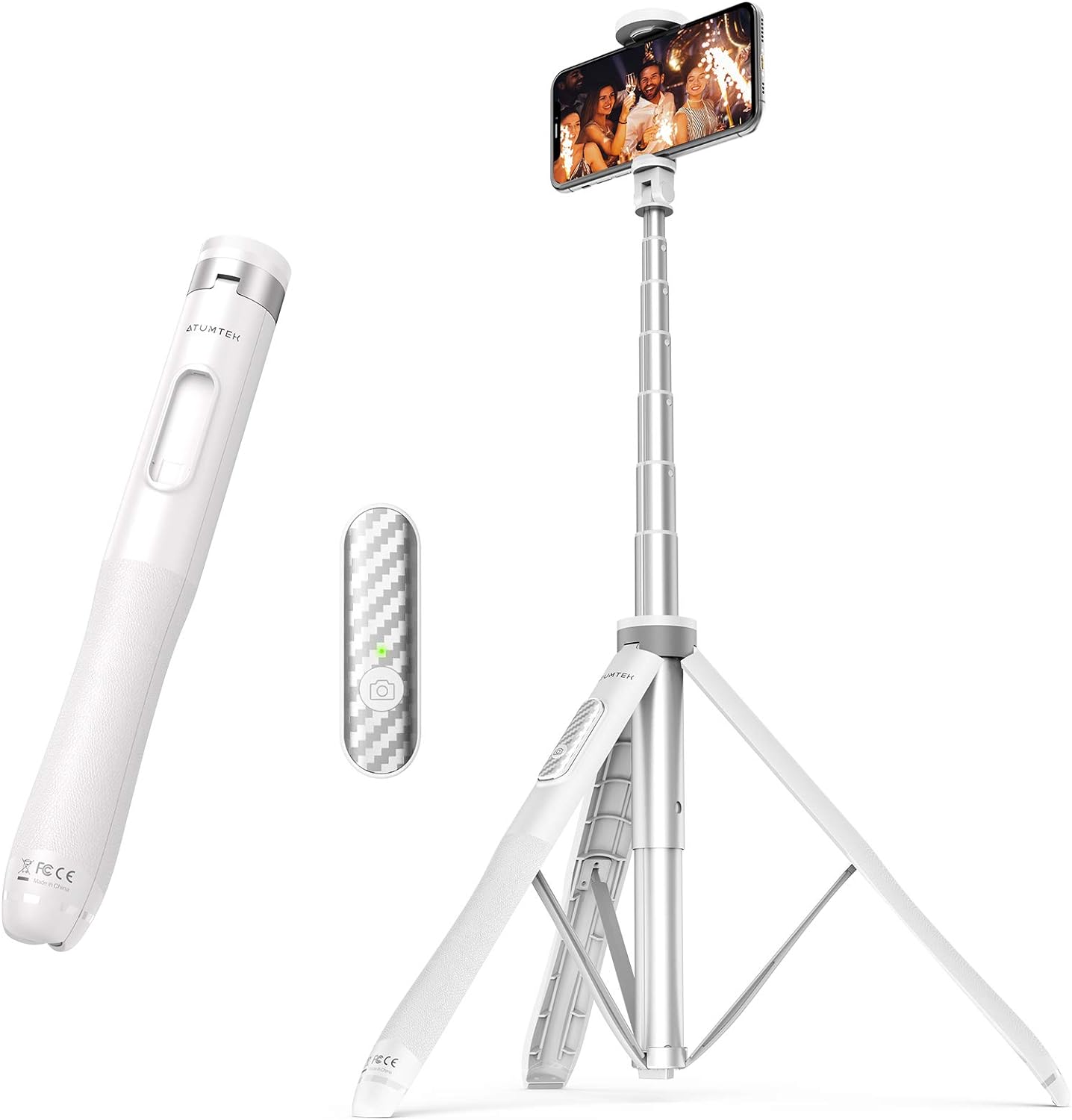 ATUMTEK 51 Selfie Stick Tripod, All in One Extendable Phone Tripod Stand with Bluetooth Remote 360 Rotation for iPhone and Android Phone Selfies, Video Recording, Vlogging, Live Streaming, White