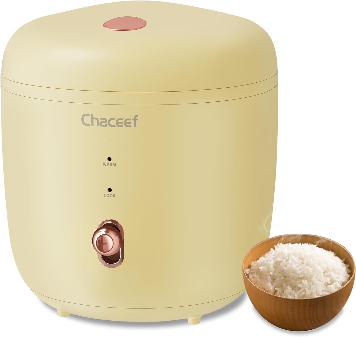 CHACEEF Mini Rice Cooker 2-Cups Uncooked, 1.2L Rice Cooker Small with Non-stick Pot, Small Rice Cooker with One Touch & Keep Warm Function, Food Steamer, Yellow