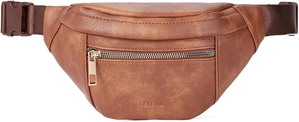 Telena Leather Fanny Packs for Women Cross Body Bag Leather Belt Bag Waist Pack with Adjustable Strap Brown