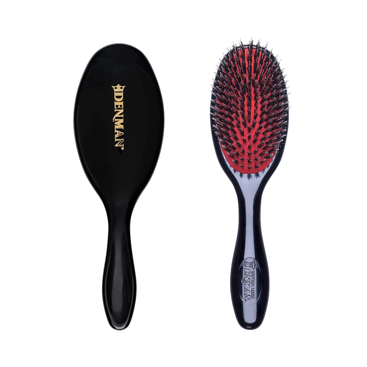 Denman Cushion Hair Brush (Small) with Soft Nylon Quill Boar Bristles - Porcupine Style for Grooming, Detangling, Straightening, Blowdrying and Refreshing Hair  Black, D81S