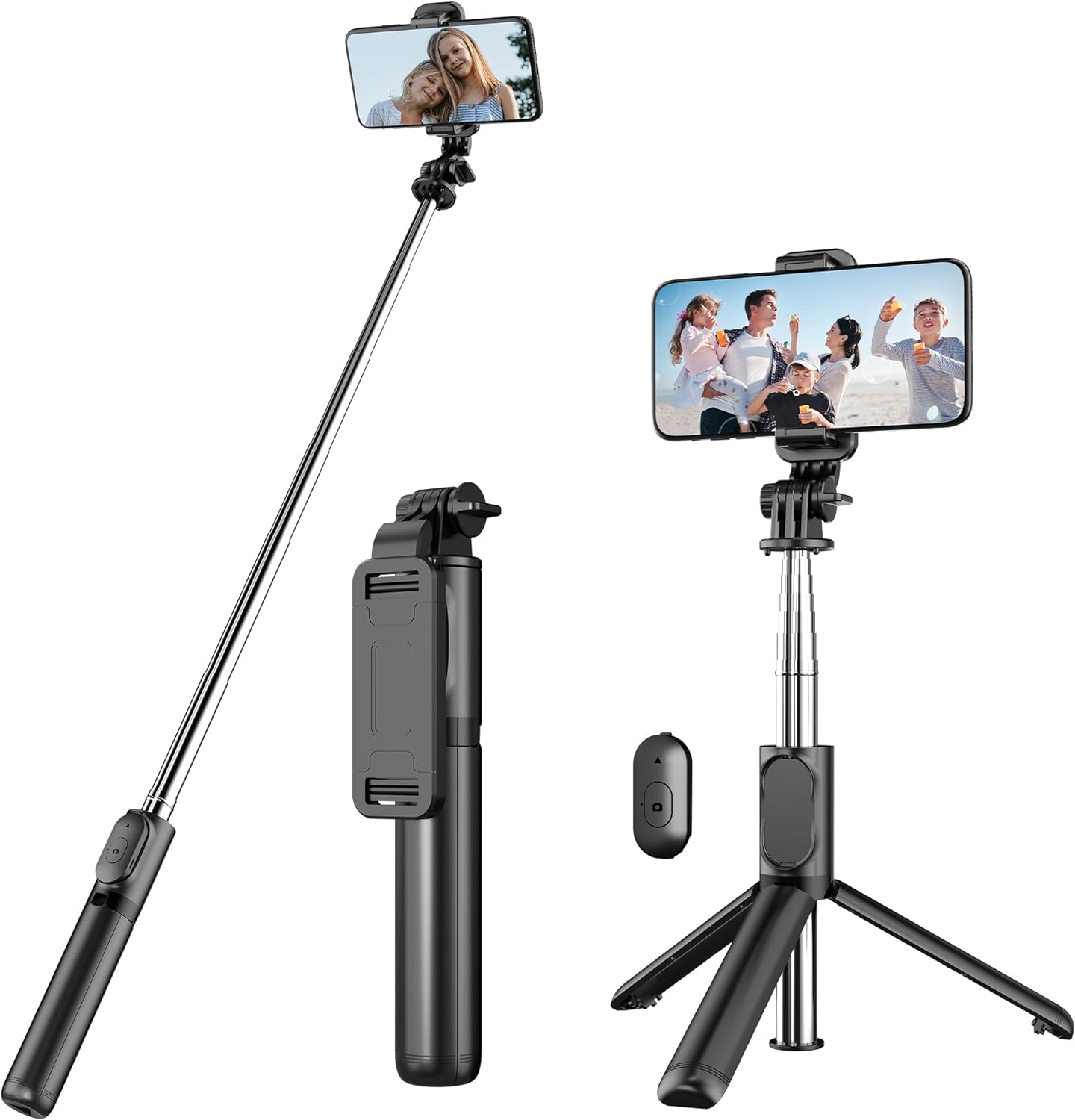 Selfie Stick Tripod with Detachable Wireless Remote, 4 in 1 Extendable Portable Selfie Stick & Phone Tripod Stand Compatible with Gopro, iPhone/Samsung/Huawei