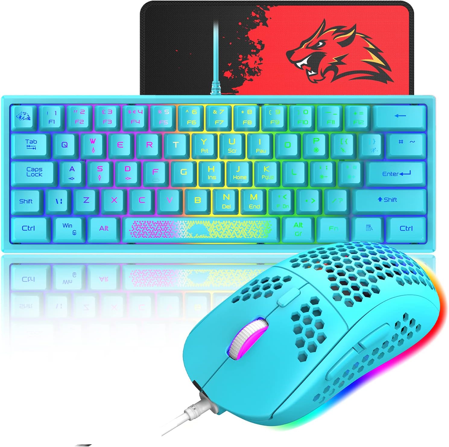 60%25 Gaming Keyboard and Mouse Combo Samll Mini RGB Backlight Mechanical Feeling and Honeycomb Optical Mouse, Mouse pad for Gamers and Typists