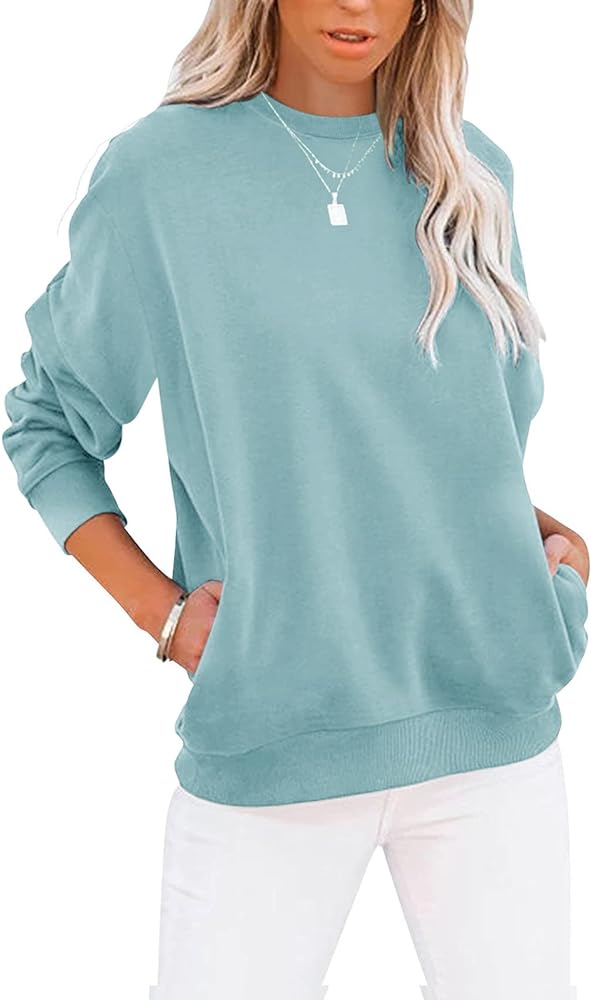 TICTICMIMI Women&#39;s Casual Long Sleeve Color Block/Solid Tops Crewneck Sweatshirts Cute Loose Fit Pullover with Pockets