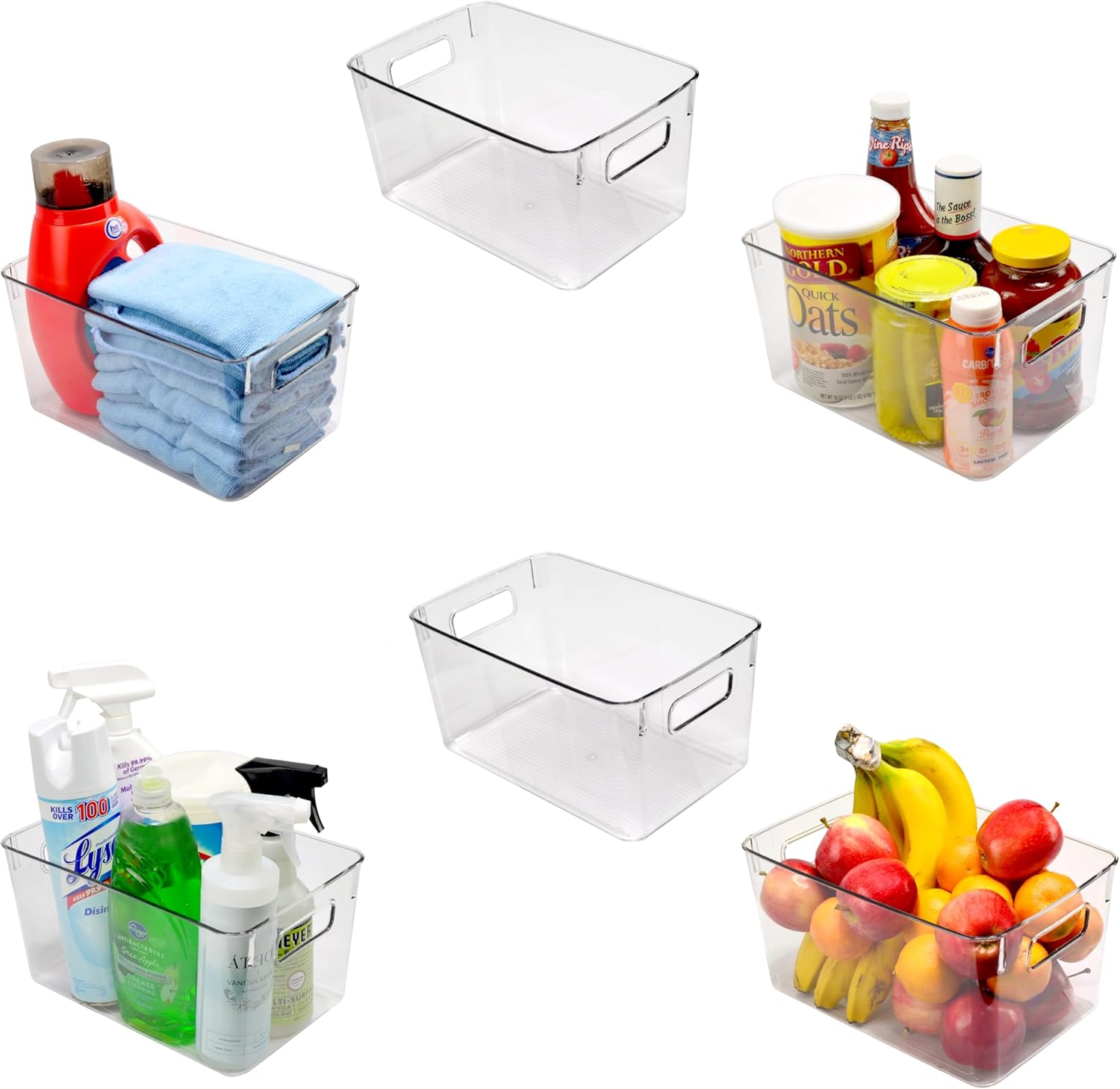 Clear Plastic Storage Bins, 6 Pack Pantry Organizers and Storage with Handle, Pantry Storage for Fridge, Freezer, Kitchen Cabinet, Pantry Organization and Storage, BPA Free (11x8x6)