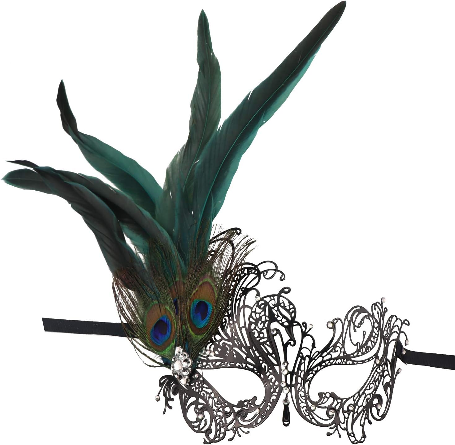 Thmyo Masquerade Metal Mask,Rhinestone Peacock Feathers Venetian Halloween Costume Mask