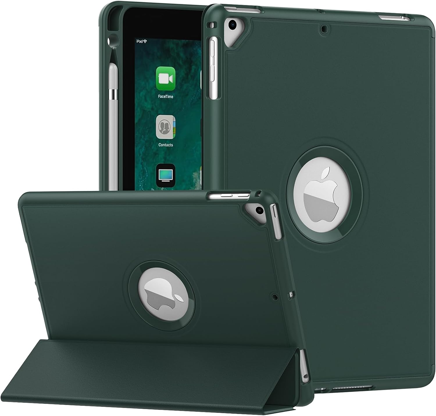 MoKo Case for iPad 6th/5th Generation (2018/2017Model, 9.7 Inch) with Apple Pen Holder, Slim Hollow Logo Smart Cover for iPad 9.7 inch, Also Fit iPad Pro 9.7/Air 2/Air, Auto Wake/Sleep, Midnight Green