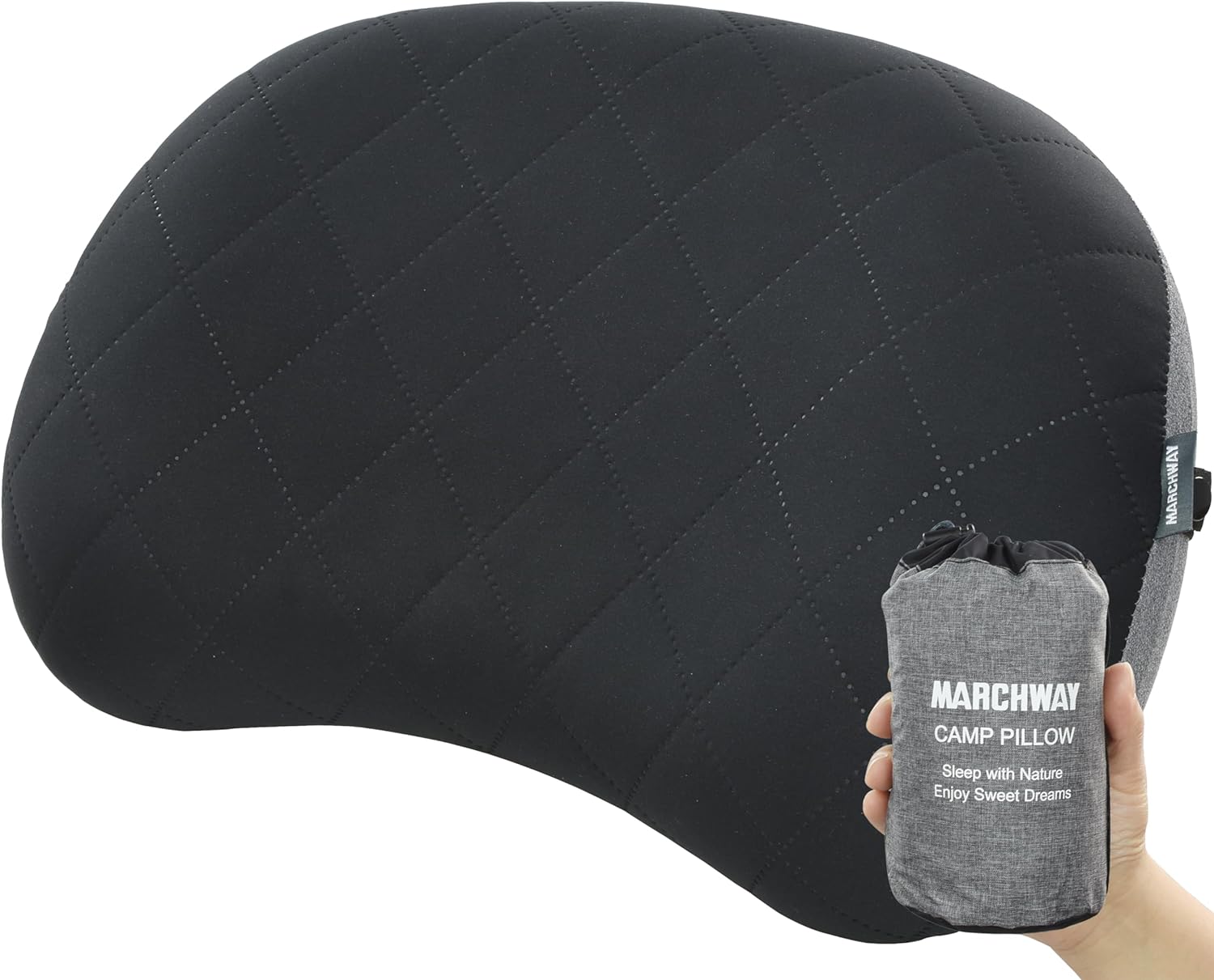 MARCHWAY Ultralight Inflatable Camping Pillow with Soft Washable Cover, Compact Compressible Portable Travel Air Pillow for Outdoor Camp, Sport, Hiking, Backpacking Sleep (Black)