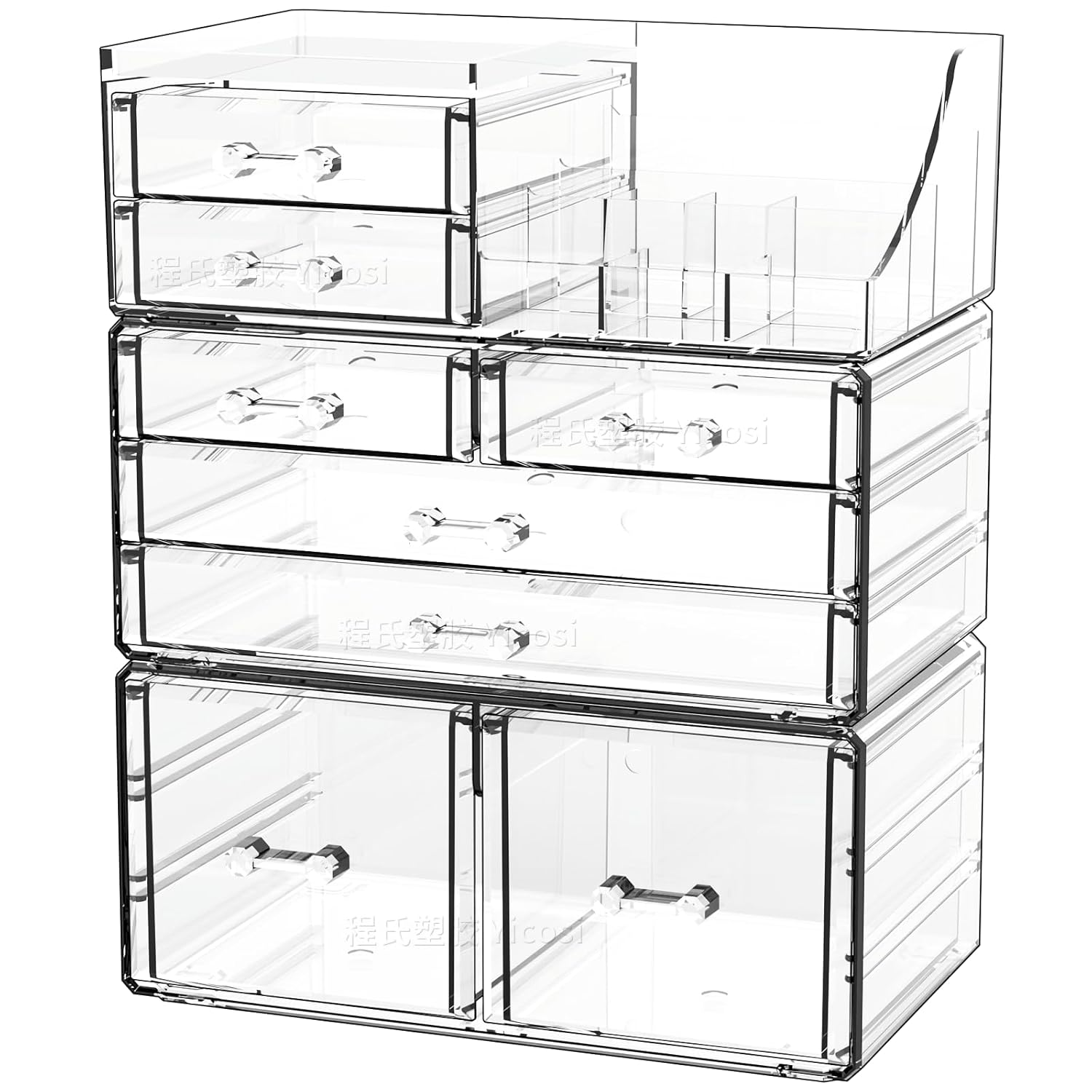 Cq acrylic 3 Pack Clear Makeup Organizer Countertop,Stackable 8 Drawers Skin Care Organizer,Cute Make Up Organizers for Vanity Jewelry,Hair Accessory,Beauty,Skin Care,Skincare Product Desk Storage