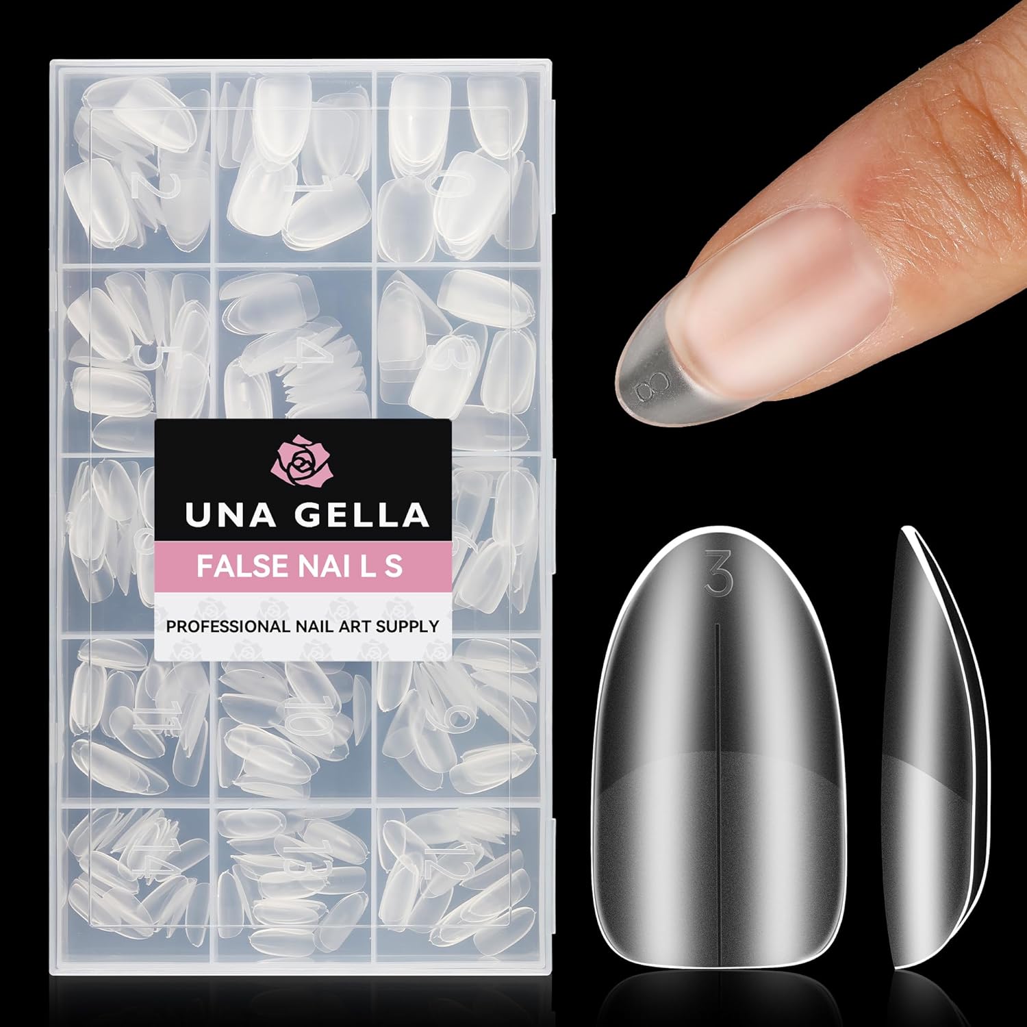 UNA GELLA Short Oval Round Nail Tips, 312Pcs Short Oval Gel X Nail Tips, 15 Sizes Full Matte Surface Clear Nail Tips No Need to File for Nail Extension DIY Salon