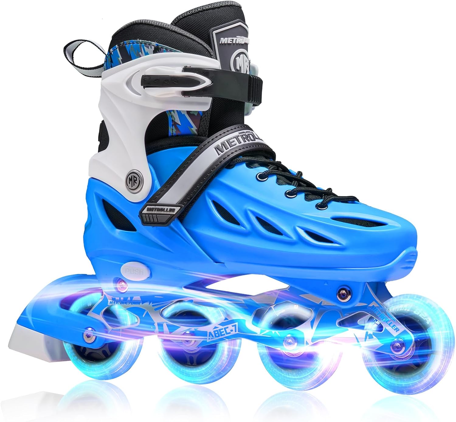 METROLLER Inline Skates for Girls and Boys, Women, Men 4 Sizes Adjustable Inline Skates with Light Up Wheels, Illuminating Beginner Skates for Kids & Adult Youth.