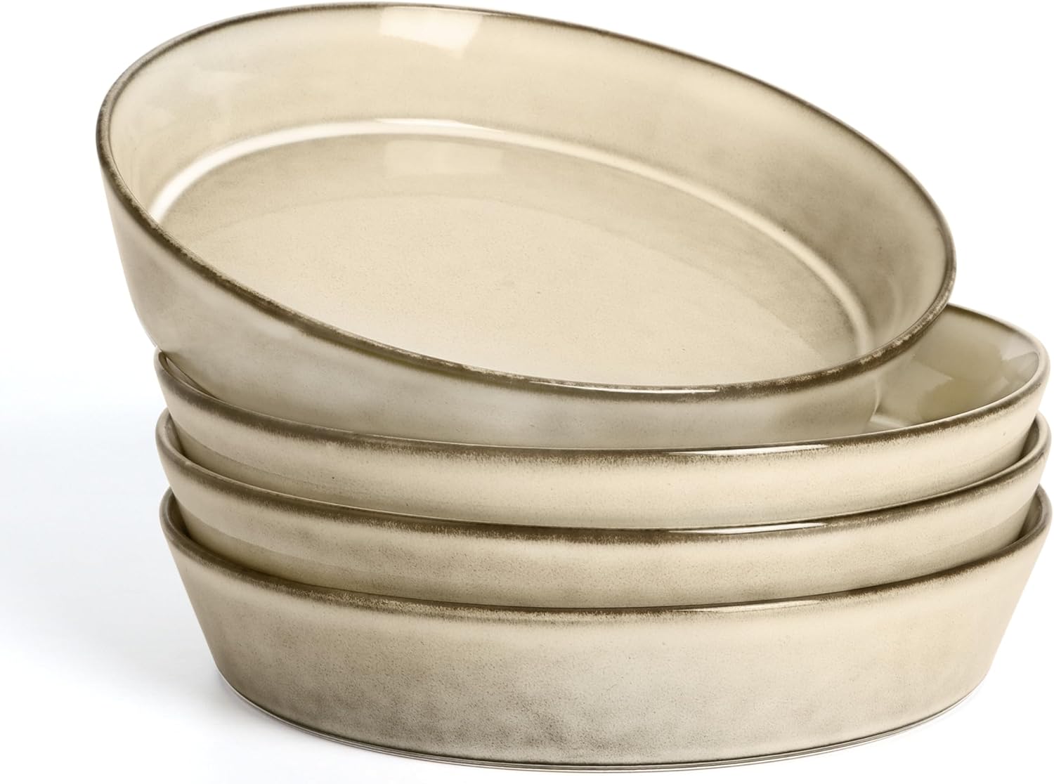 HaWare Pasta Bowls Set of 4, 34oz Salad Bowl Set for Home Kitchen, Stackable Large Wide Ceramic Bowls Plates for Serving Dinner, Microwave & Dishwasher Safe, Reactive Khaki