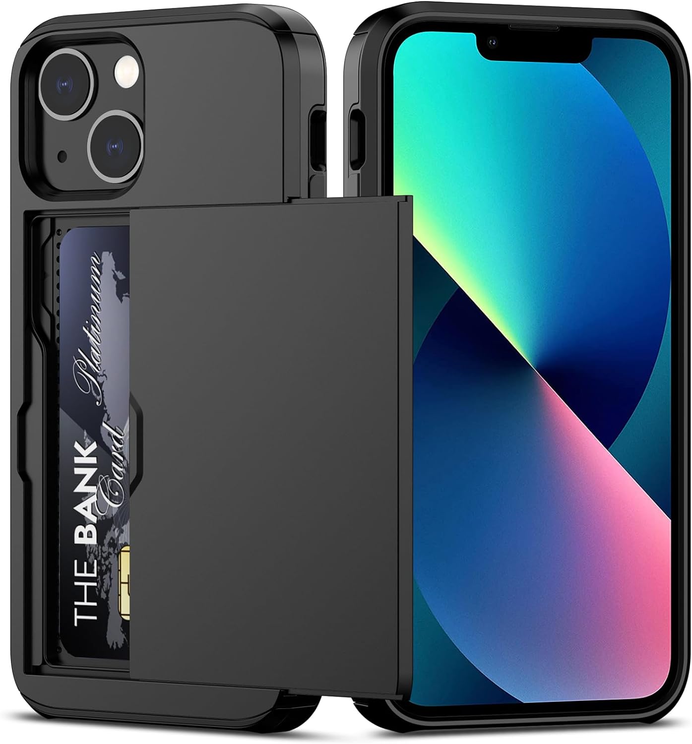 Nvollnoe for iPhone 13 Mini Case with Card Holder Heavy Duty Protective Dual Layer Shockproof Hidden Card Slot Slim Wallet Case for iPhone 13 Mini for Men&Women(Black)