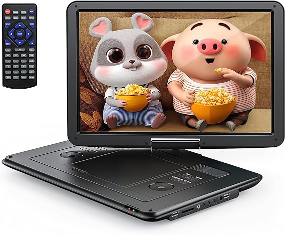 YOTON 17.5 Portable DVD Player with 15.5 HD Swivel Screen for Car and Kids, 4-6 Hours Working Time with Built-in Battery, Dual Stereo Speakers, USB/SD/AV/Audio/Gamepad Support [Not Support Blu-Ray]