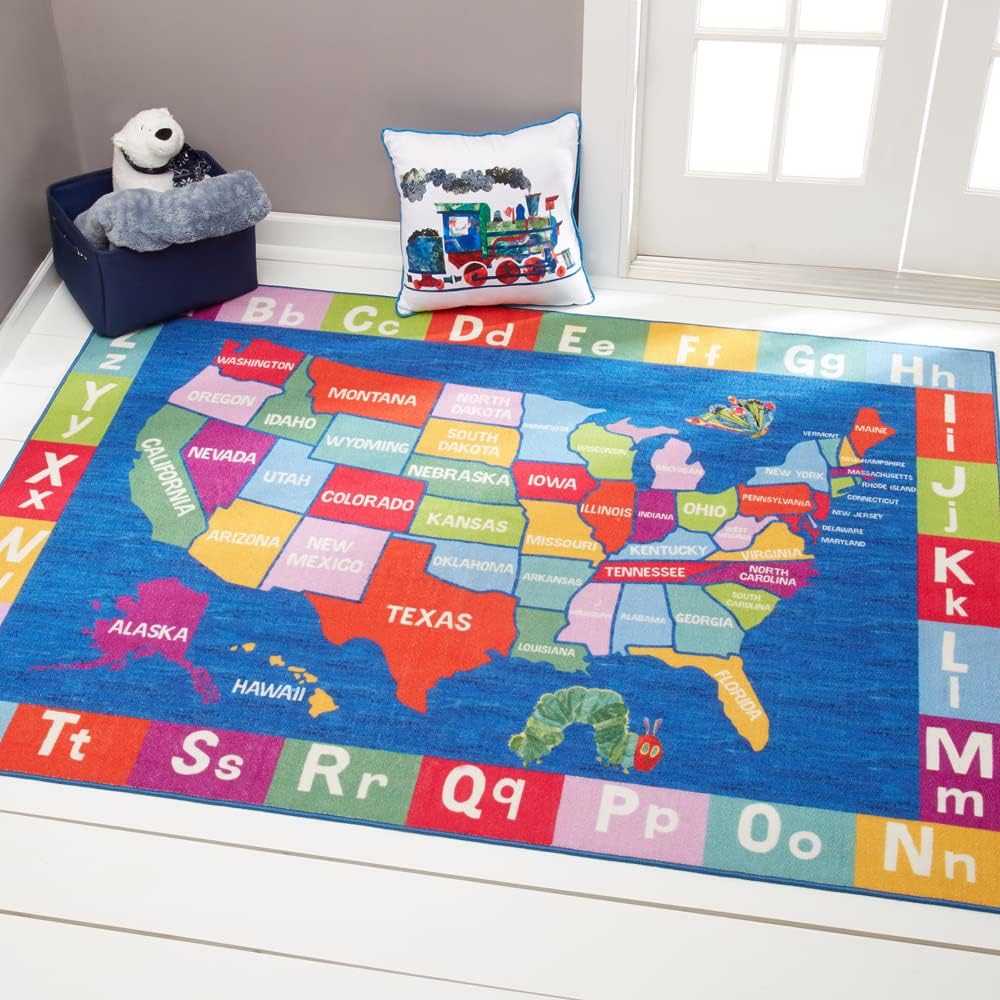 Purchased this rug for a second grade classroom. Children loved the bright colors. Rug arrived in perfect condition. No picks and no odors. An added plus is that it is washable!