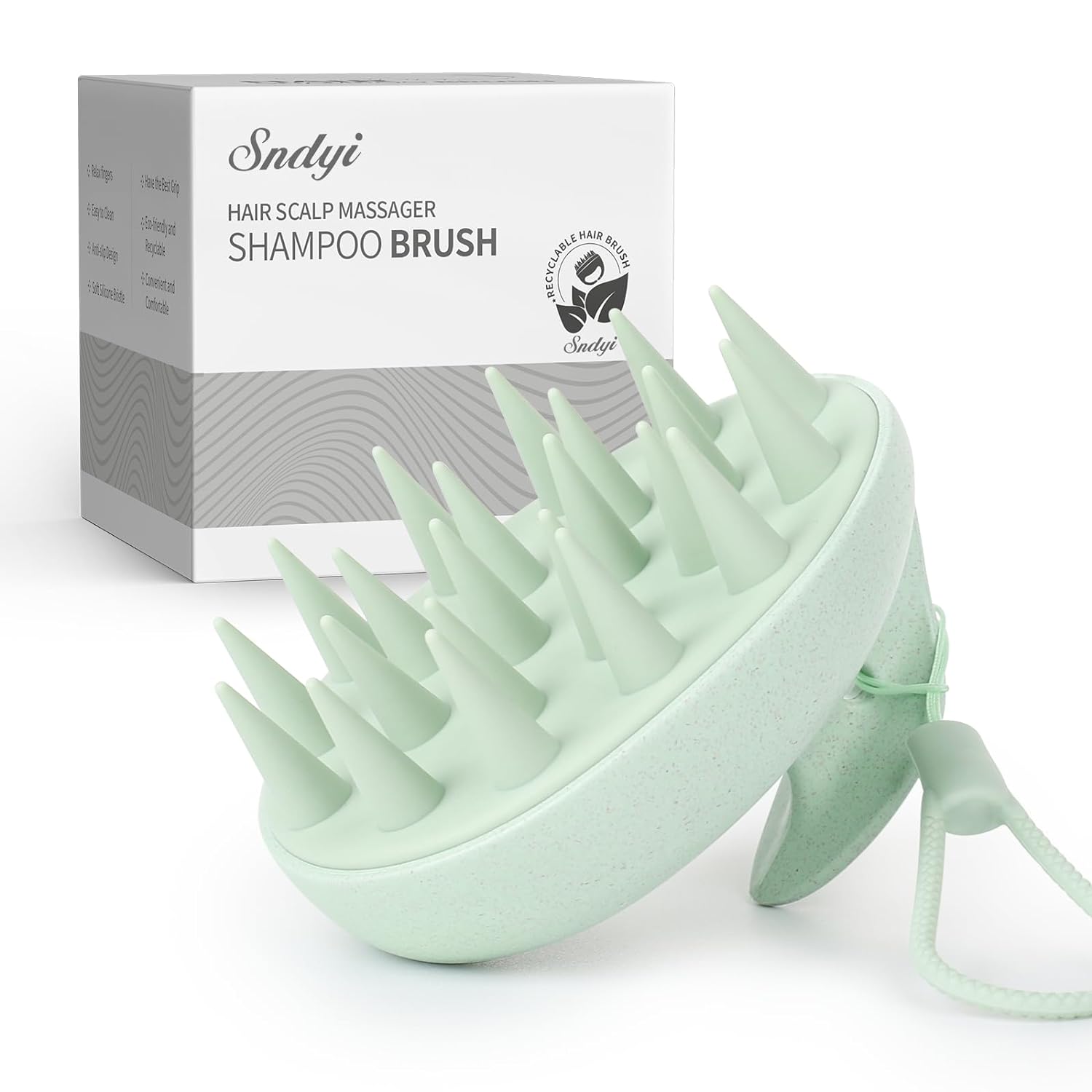 Sndyi Scalp Massager Shampoo Brush, Scalp Scrubber with Soft Silicone Bristles, Scalp Exfoliator for Dandruff Removal, Wheat Straw Hair Scalp Massager for Hair Growth, Wet Dry Scalp Brush, Green