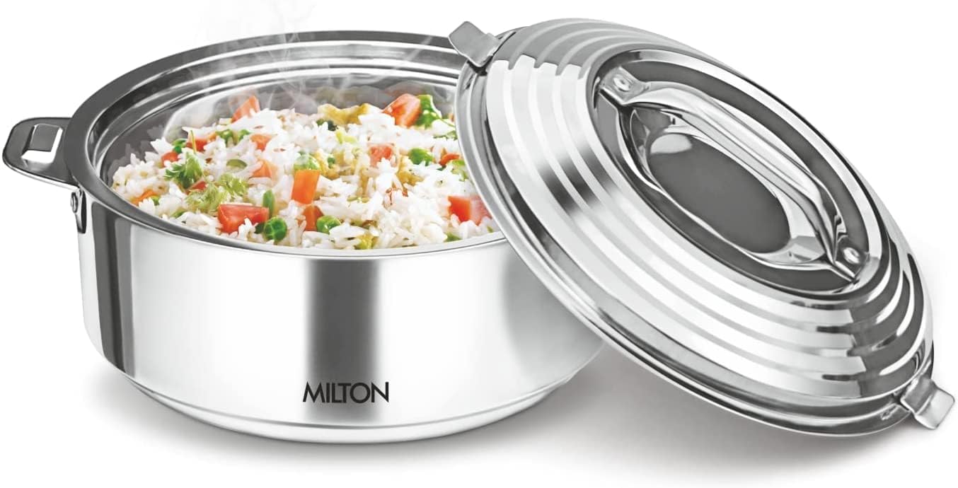 Milton Galaxia 2500 Insulated Stainless Steel Casserole, 2500 ml | 84 oz| 2.6 qt. Thermal Serving Bowl, Keeps Food Hot & Cold for Long Hours, Elegant Hot Pot Food Warmer Cooler, Silver