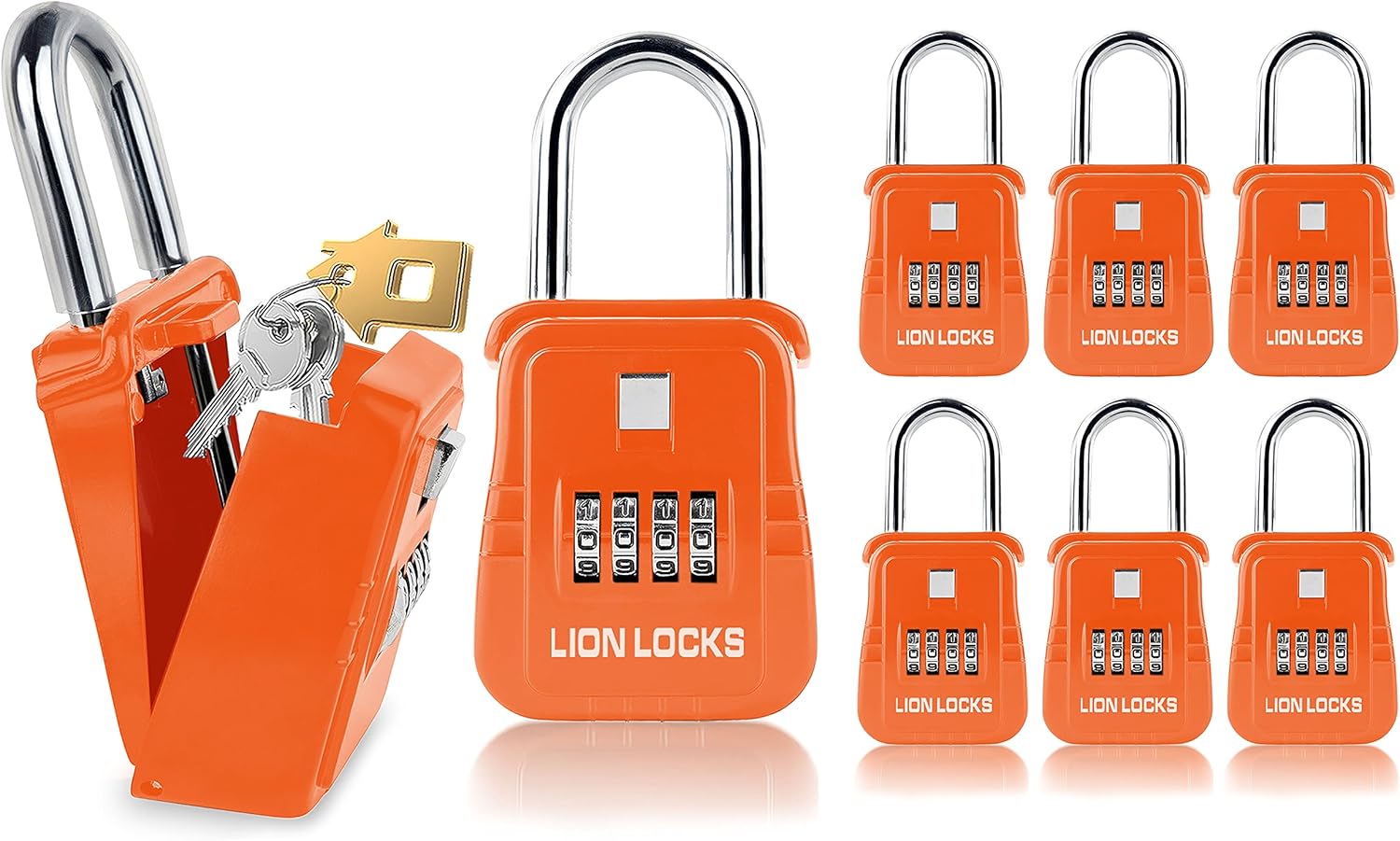 1500 Key Storage Lockbox, Set-Your-Own Code Lock Portable Key Holder, Rust-Proof Secure Outdoor Key Safe, Hide-a-Key Safe Box Lock Box, Construction (6-Pack/Orange)